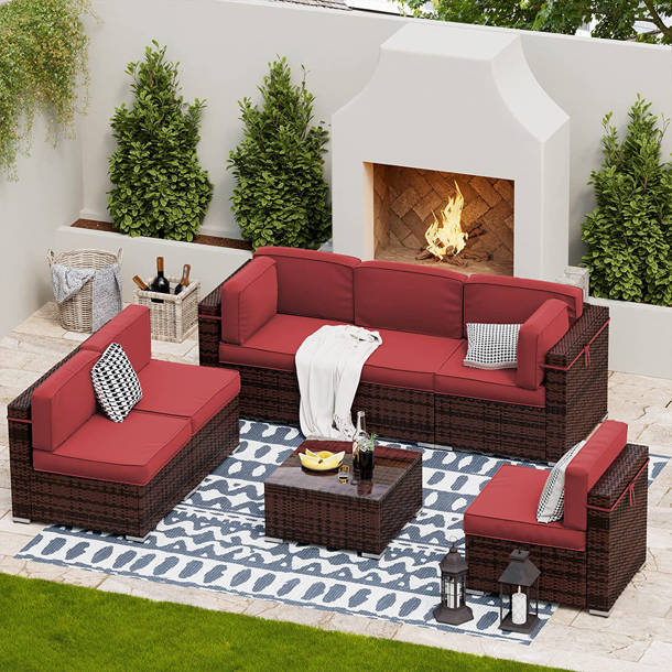 Latitude Run® Amarjeet 7 Piece Rattan Sectional Seating Group with